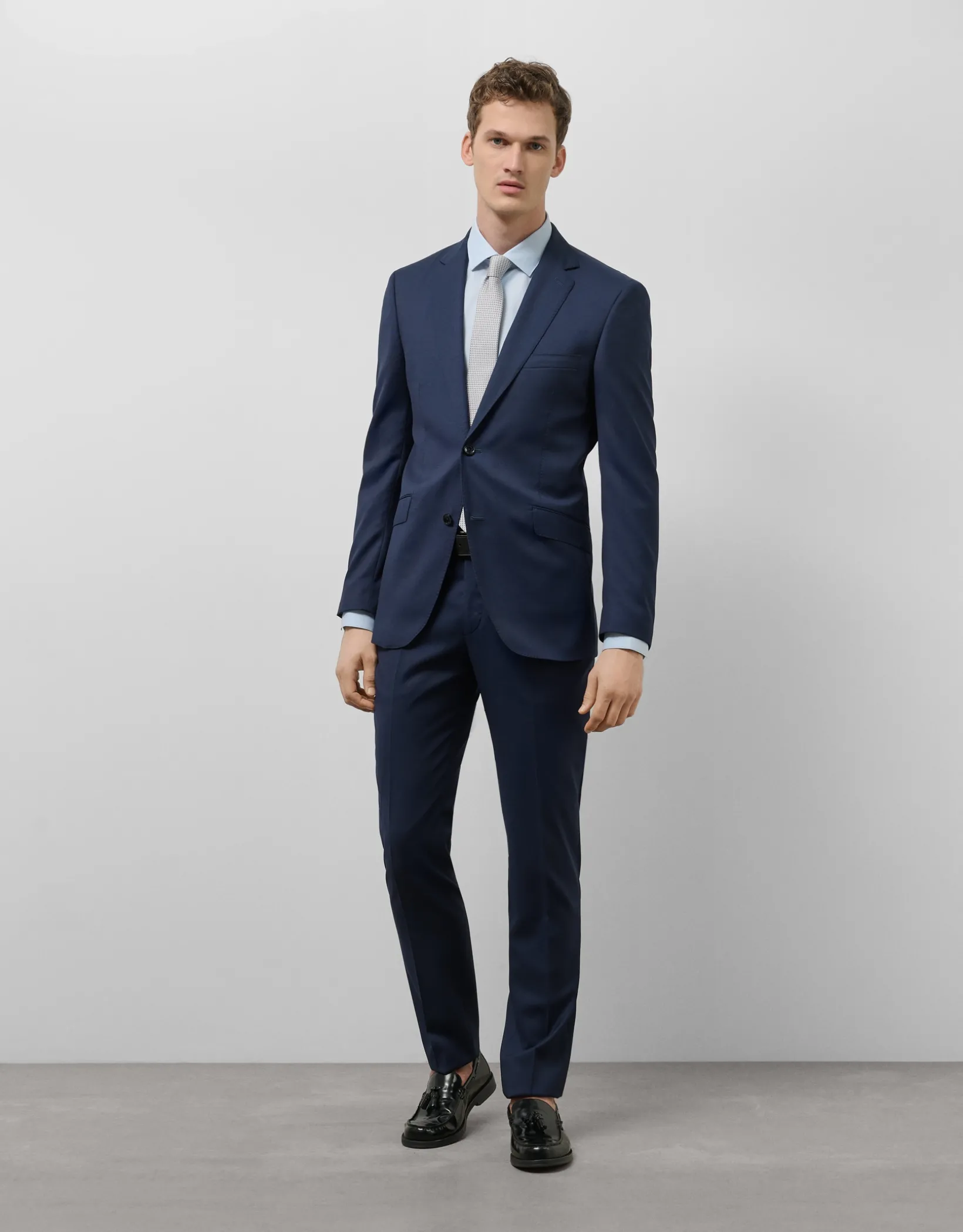 Traje half canvas regular fit microestructura azul marino