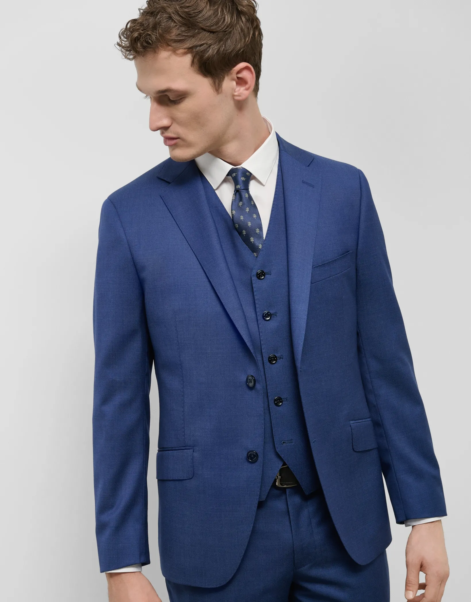 Traje half canvas regular fit falso liso azul medio