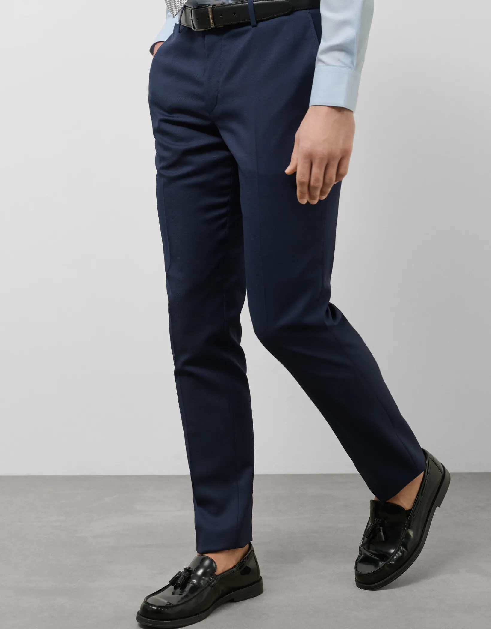 Traje half canvas regular fit microestructura azul marino