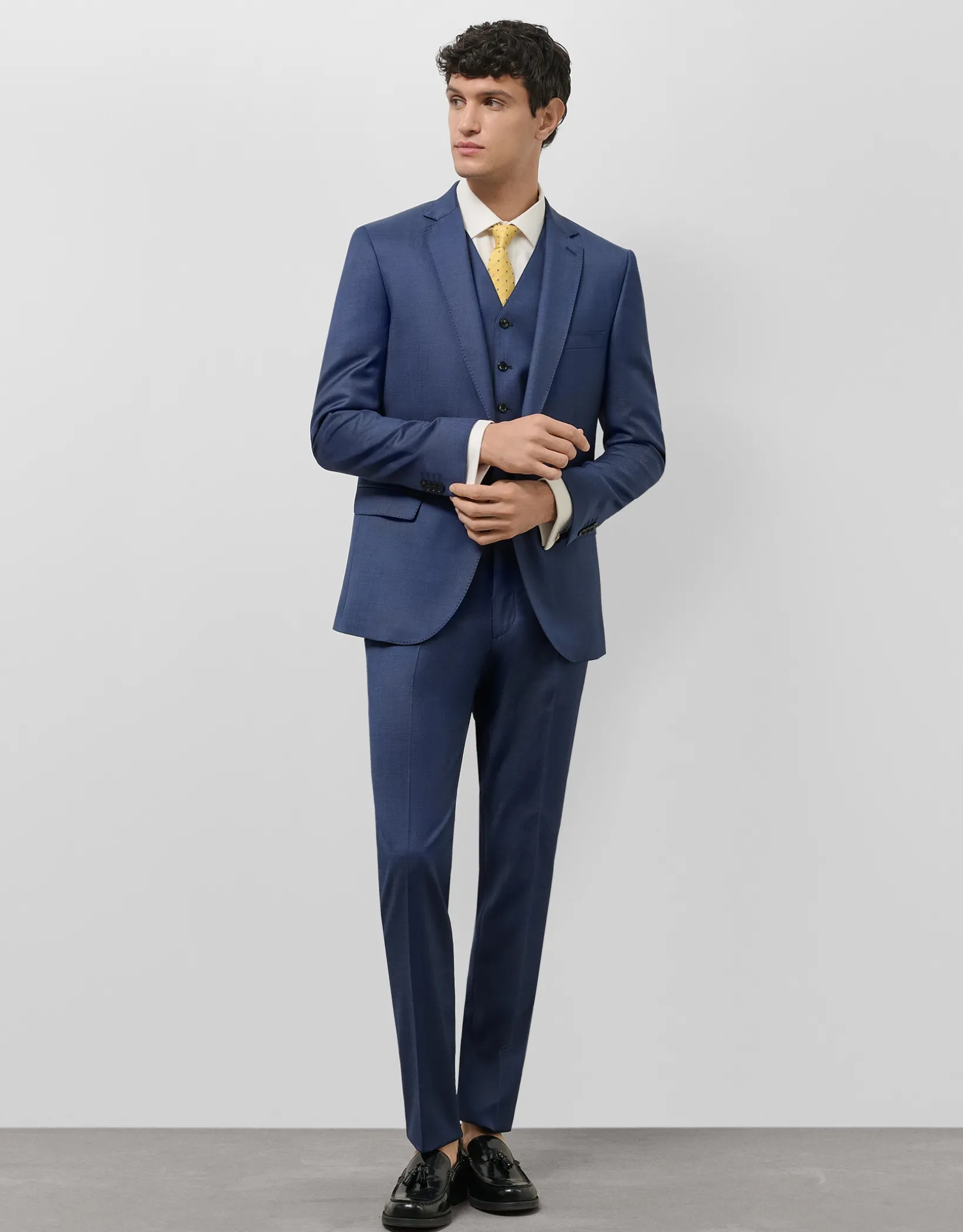 Traje half canvas slim fit falso liso azul