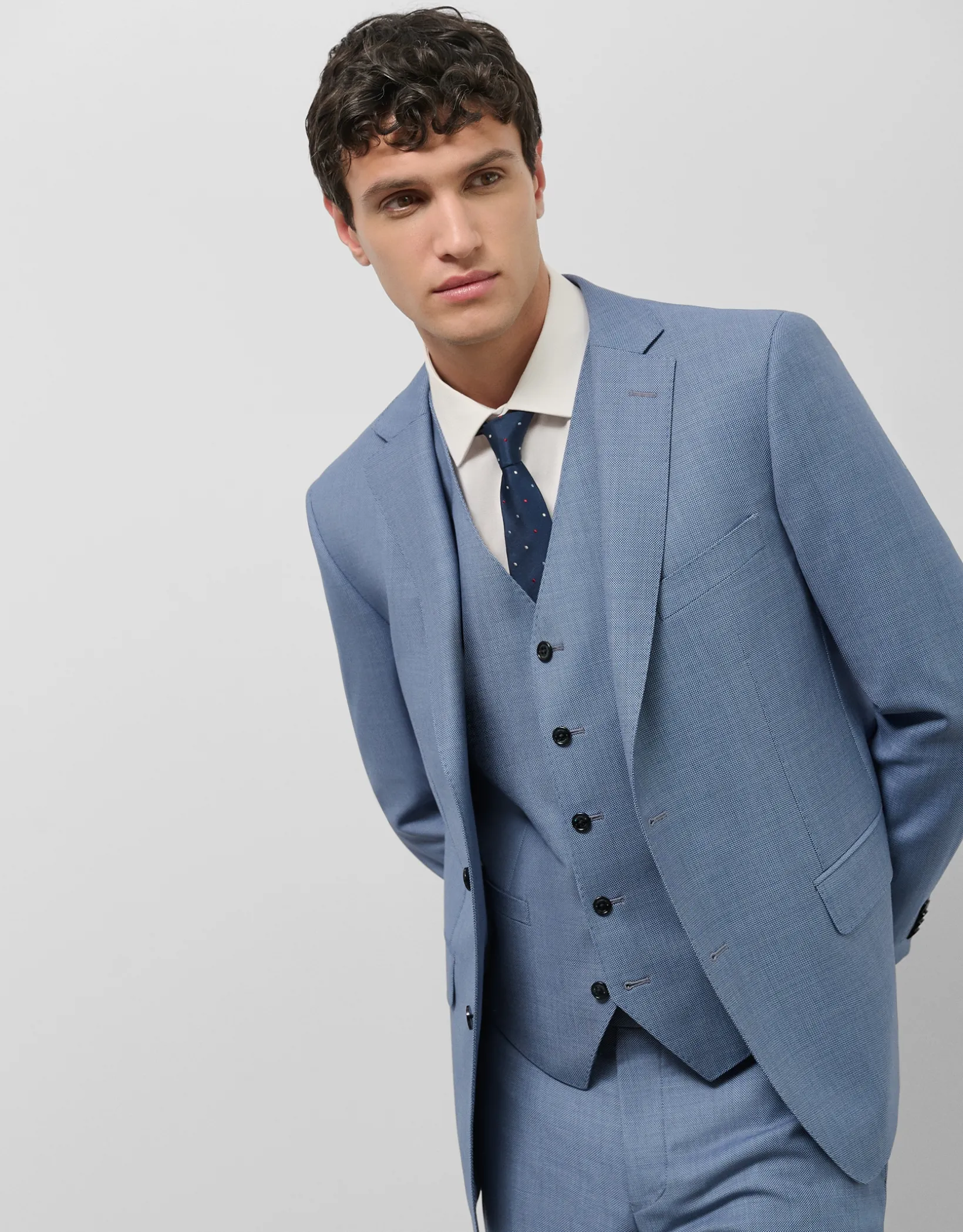 Traje half canvas slim fit ojo de perdiz azul medio