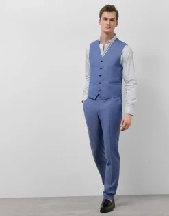 Traje half canvas slim fit falso liso azul medio