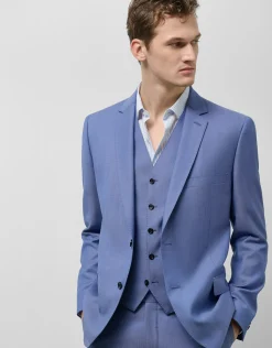 Traje half canvas slim fit falso liso azul medio