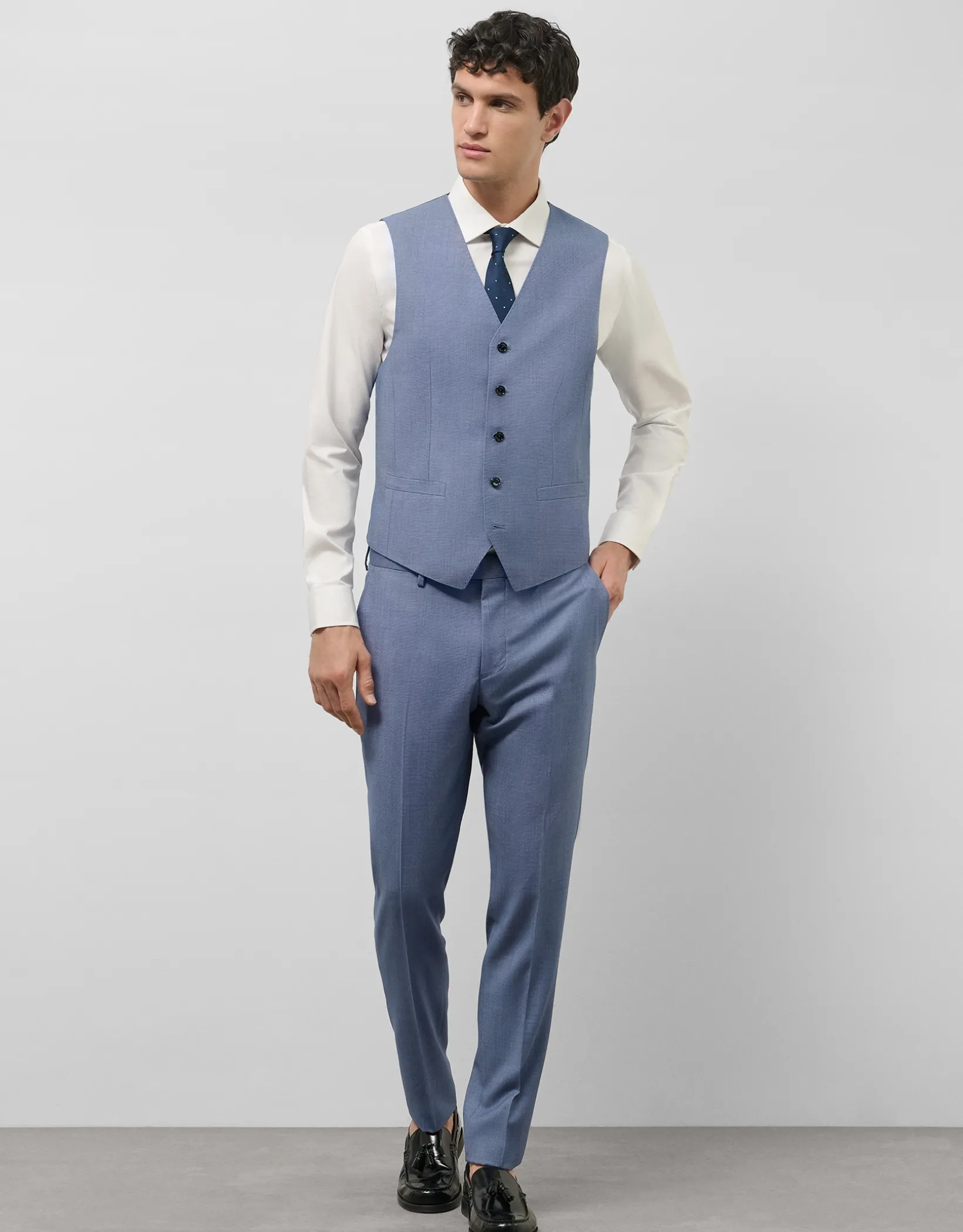 Traje half canvas slim fit ojo de perdiz azul medio