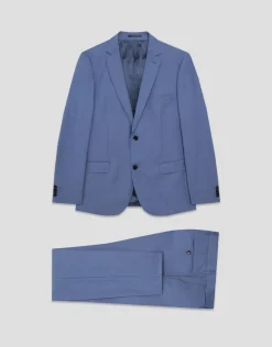 Traje half canvas slim fit falso liso azul medio