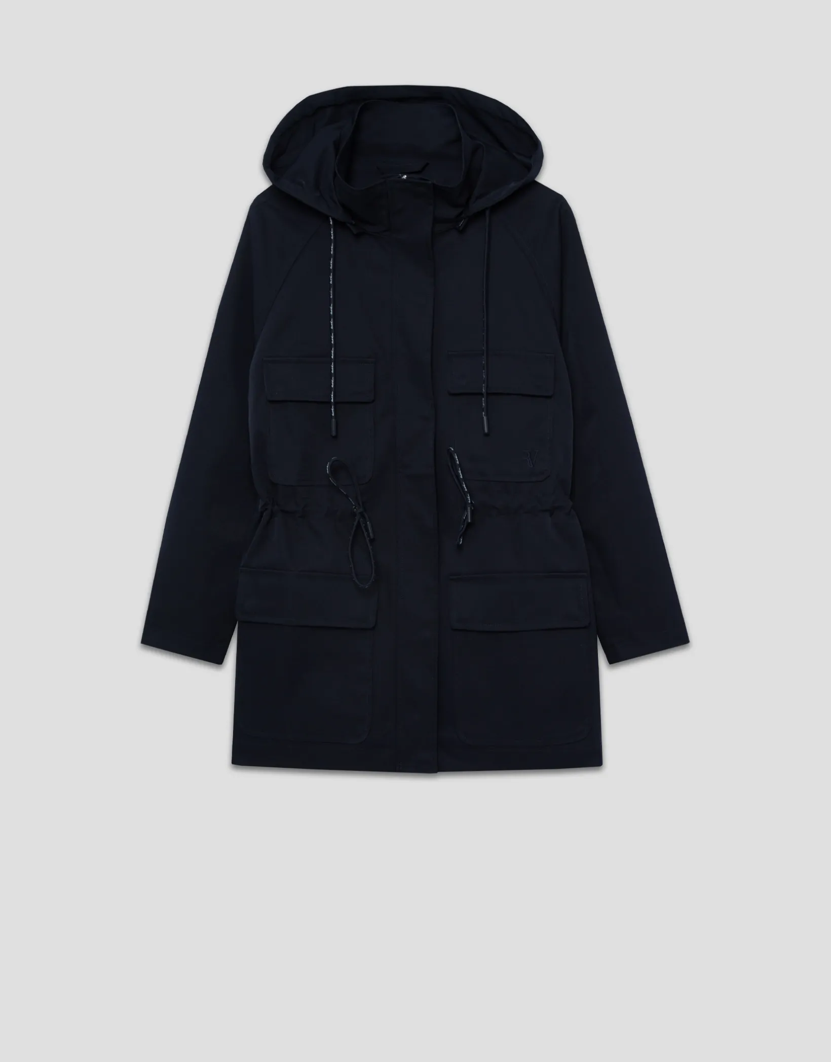 Trench con capucha y cintura ceñida azul marino