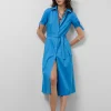 Vestido camisero de manga corta en algodón azul