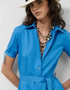 Vestido camisero de manga corta en algodón azul