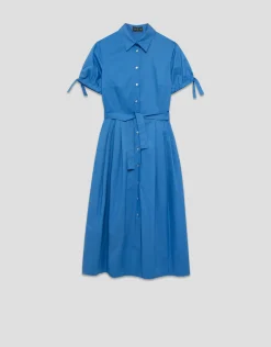 Vestido camisero de manga corta en algodón azul