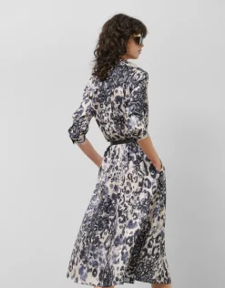 Vestido camisero manga larga animal print azul marino