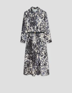Vestido camisero manga larga animal print azul marino