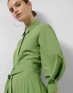 Vestido camisero midi manga larga tafeta verde