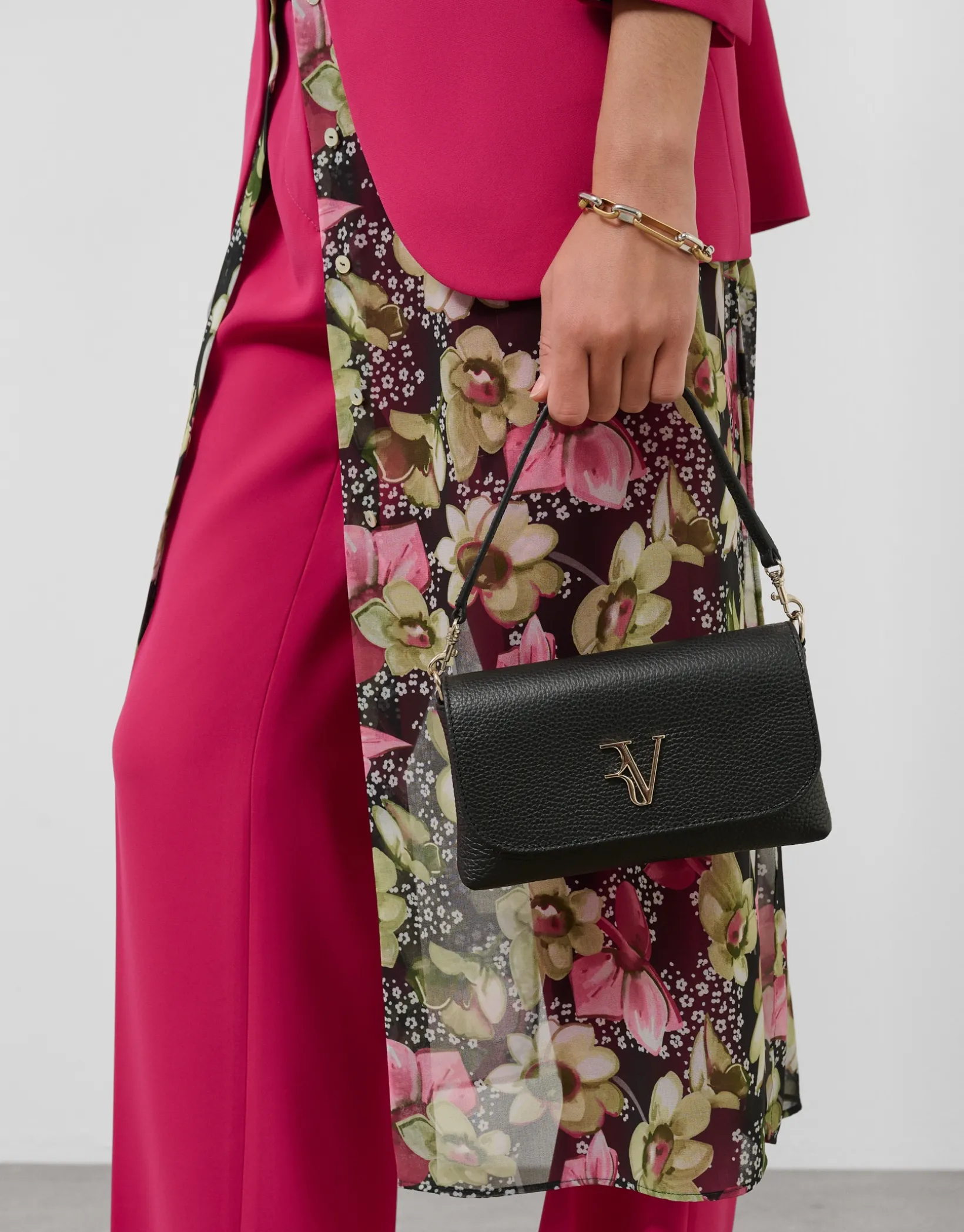Vestido camisero midi manga larga crepe georgette estampado floral verde