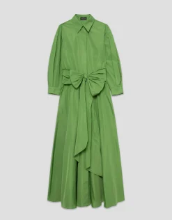 Vestido camisero midi manga larga tafeta verde