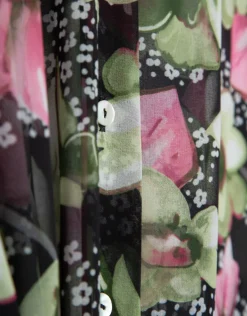 Vestido camisero midi manga larga crepe georgette estampado floral verde