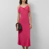 Vestido largo tirantes en crepe frambuesa