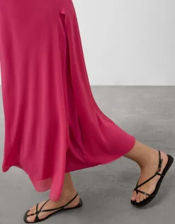 Vestido largo tirantes en crepe frambuesa