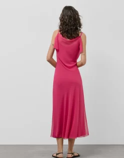 Vestido largo tirantes en crepe frambuesa