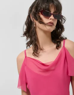 Vestido largo tirantes en crepe frambuesa