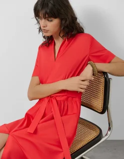 Vestido midi camisero algodón satinado rojo