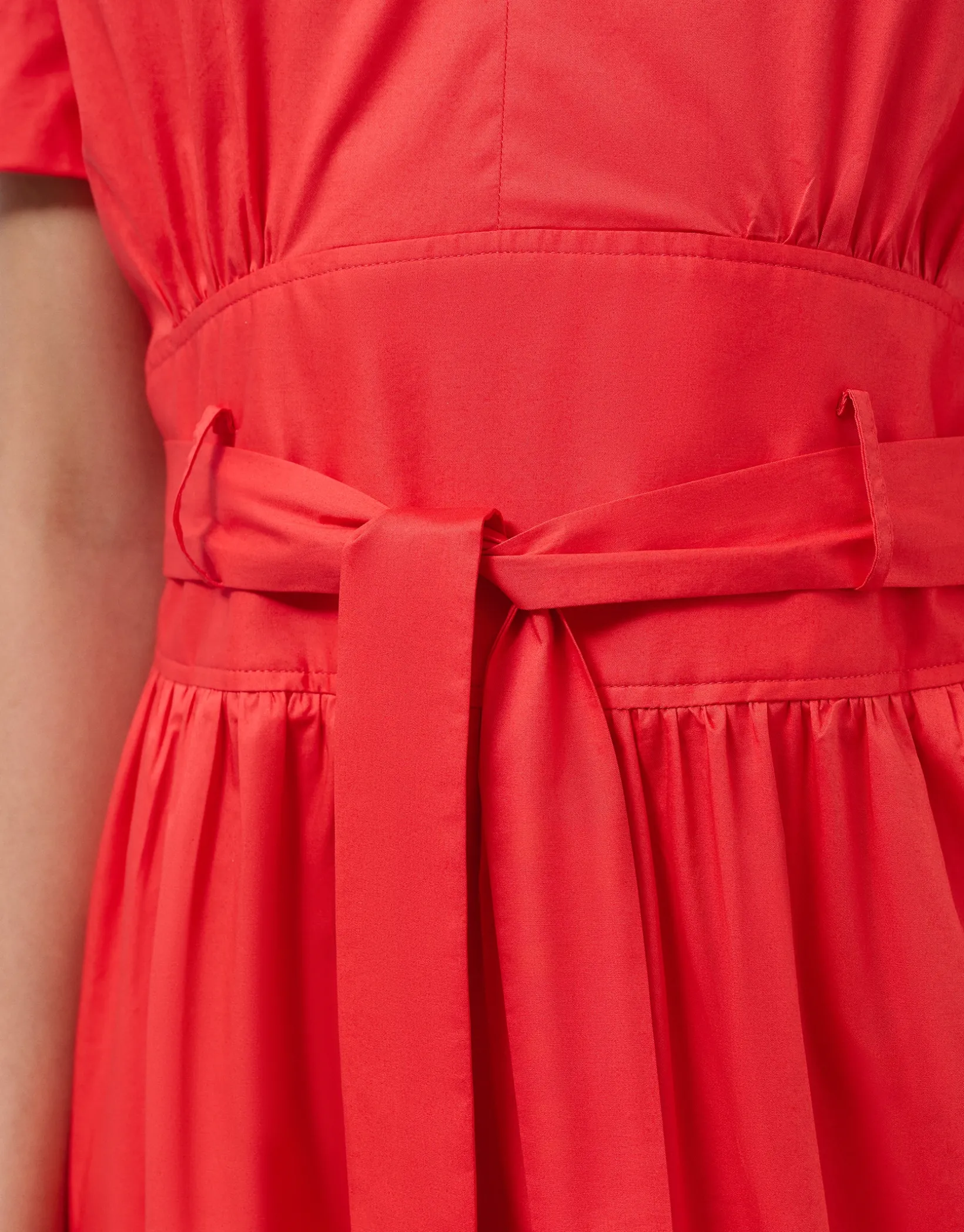 Vestido midi camisero algodón satinado rojo