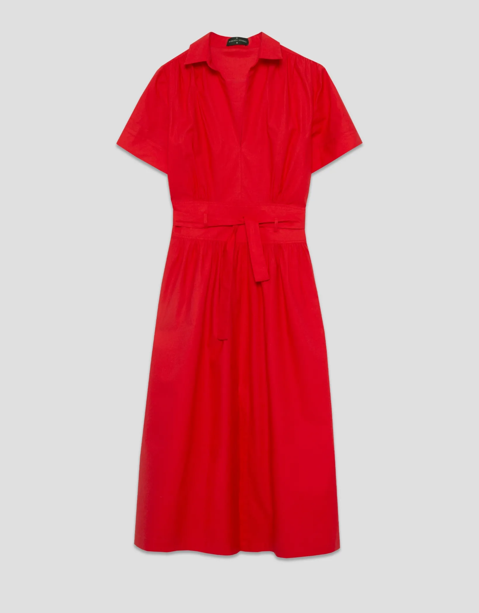 Vestido midi camisero algodón satinado rojo