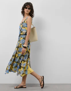 Vestido midi crepe georgette estampado floral azules