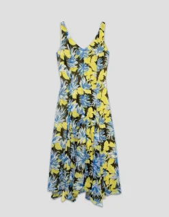 Vestido midi crepe georgette estampado floral azules