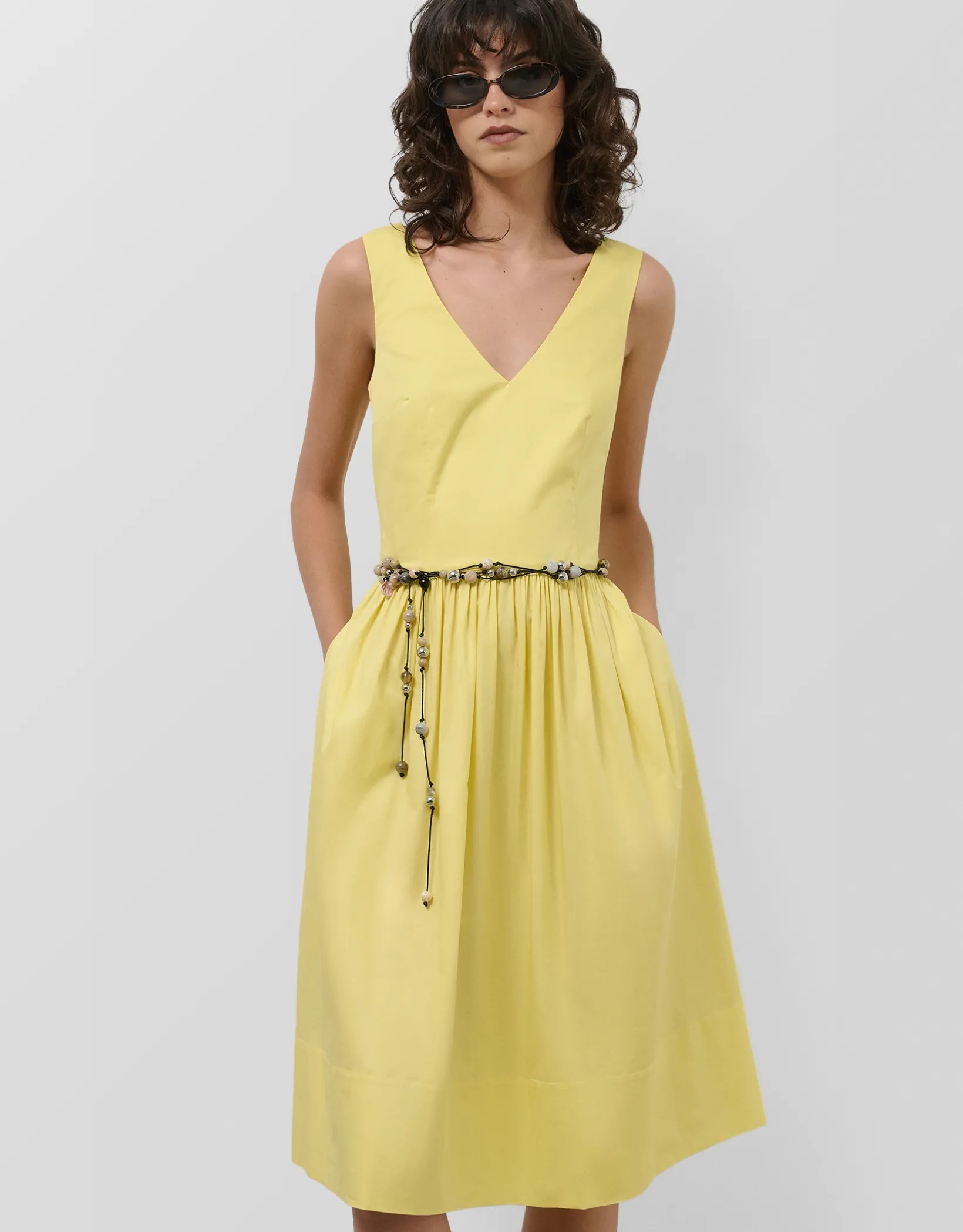 Vestido midi de sisas en algodón amarillo