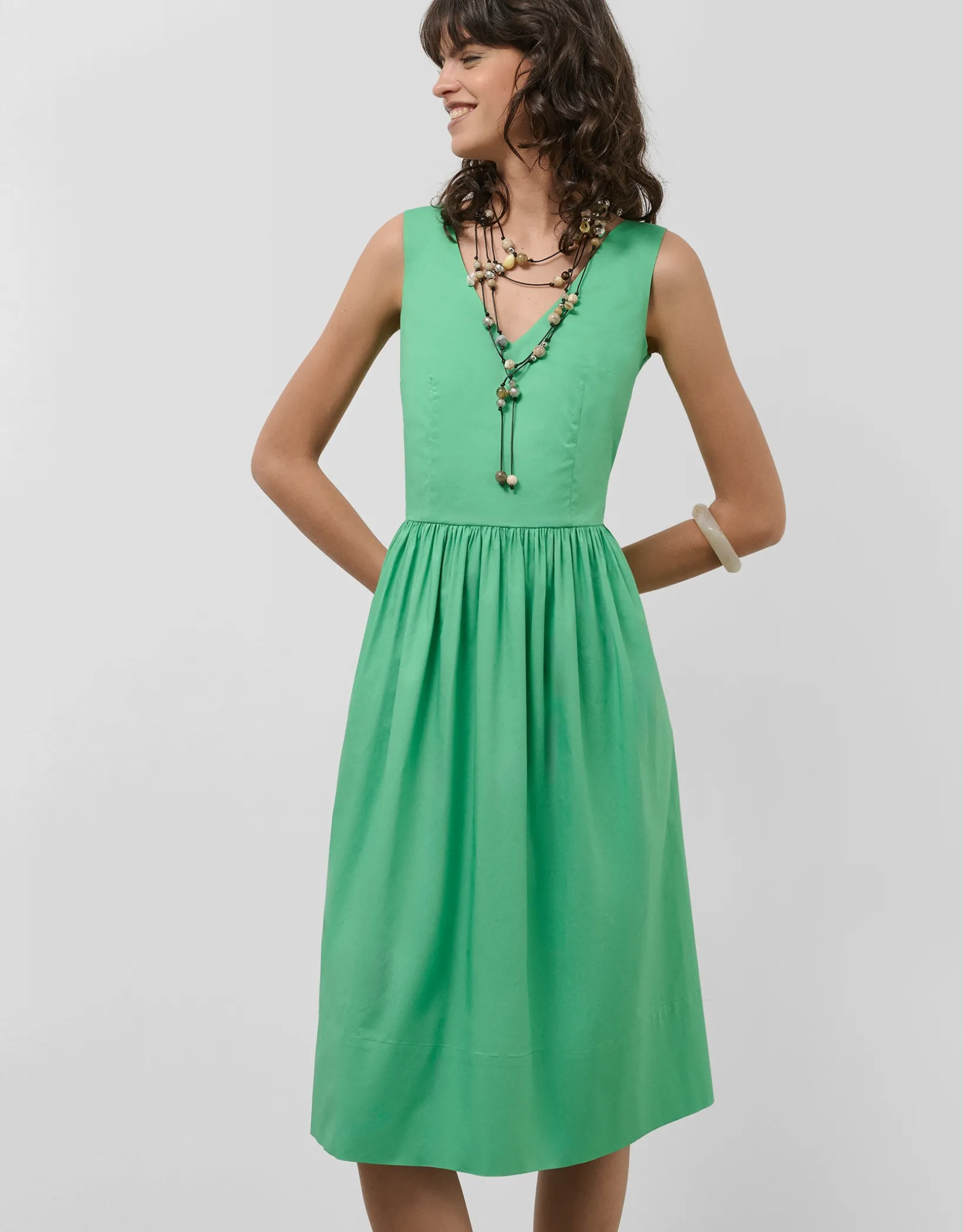 Vestido midi de sisas en algodón verde