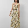 Vestido midi escote halter crepe georgette estampado floral