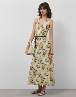 Vestido midi escote halter crepe georgette estampado floral