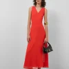 Vestido midi escote halter anudado en crepe georgette rojo
