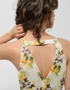 Vestido midi escote halter crepe georgette estampado floral