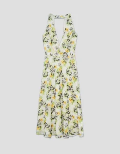 Vestido midi escote halter crepe georgette estampado floral