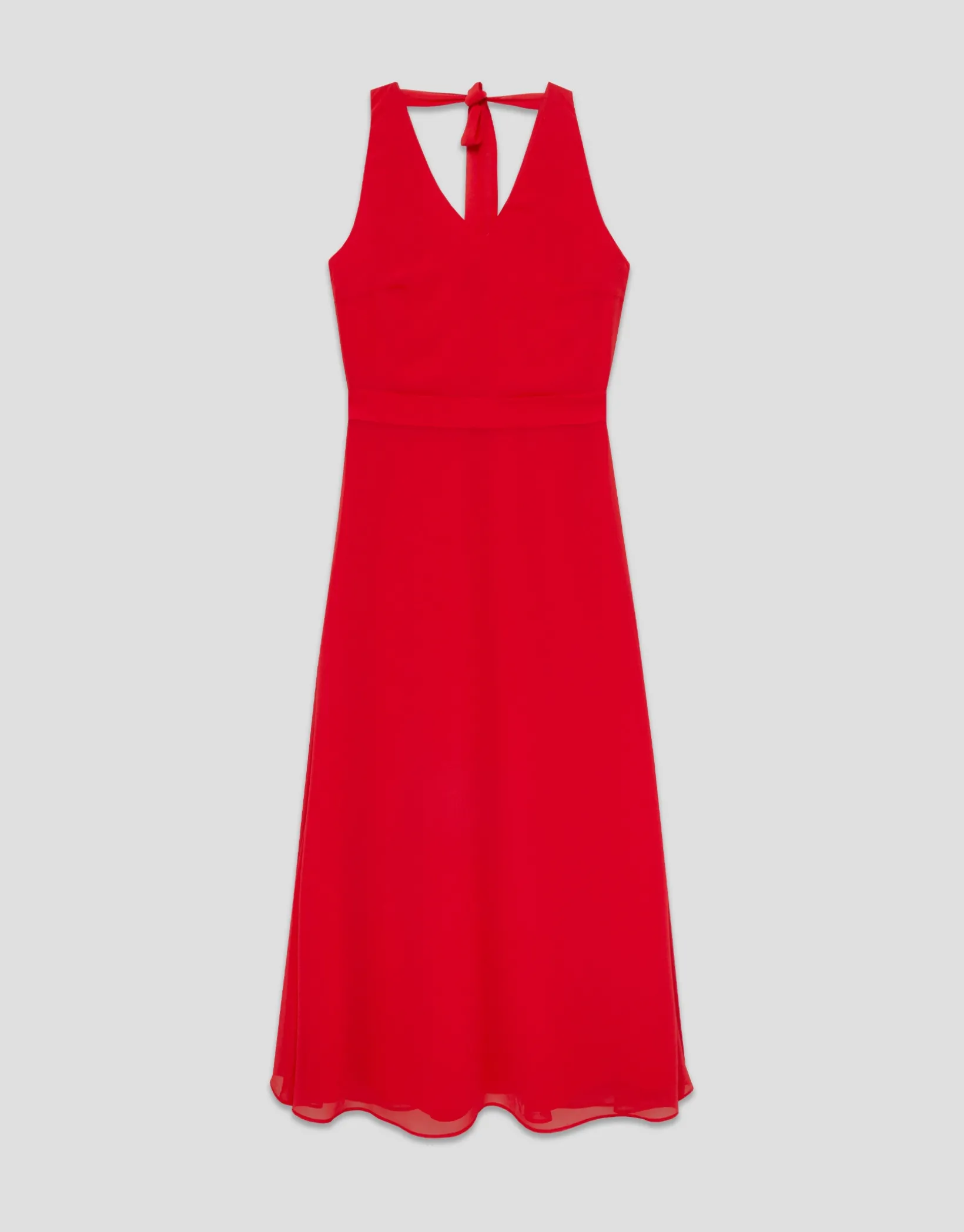 Vestido midi escote halter anudado en crepe georgette rojo