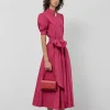Vestido midi manga corta tafeta frambuesa