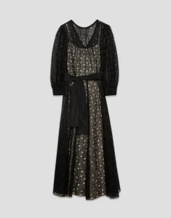 Vestido midi manga larga guipur negro