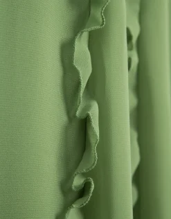 Vestido midi sin mangas con volantes en crepe georgette verde