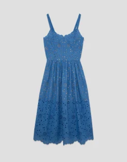 Vestido midi tirantes bordado suizo azul