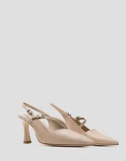 Zapato salón destalonado piel beige con pulsera