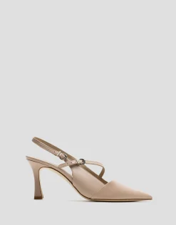 Zapato salón destalonado piel beige con pulsera